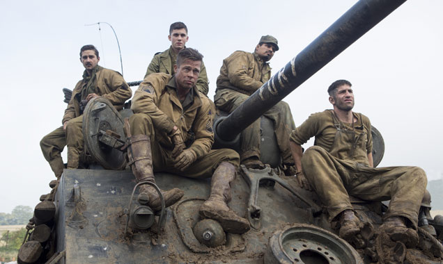 The cast of 'Fury' on set