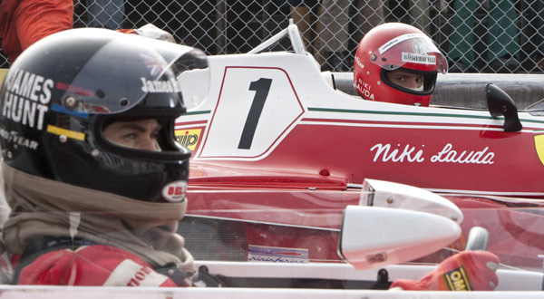 Chris Hemsworth As James Hunt and Daniel Brühl as Niki Lauda in Rush