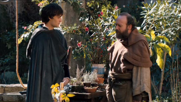 Douglas Booth as Romeo and Paul Giamatti as Friar Laurence in Romeo And Juliet
