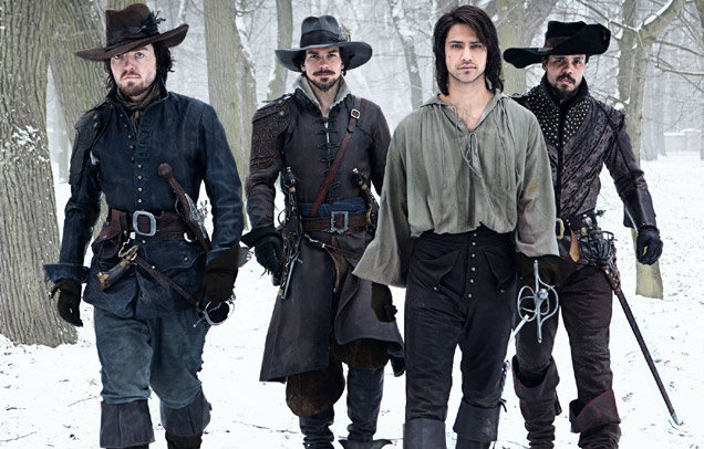 Tom Burke as Athos, Santiago Cabrera as Aramis, Luke Pasqualino as D'Artagnan and Howard Charles as Porthos
