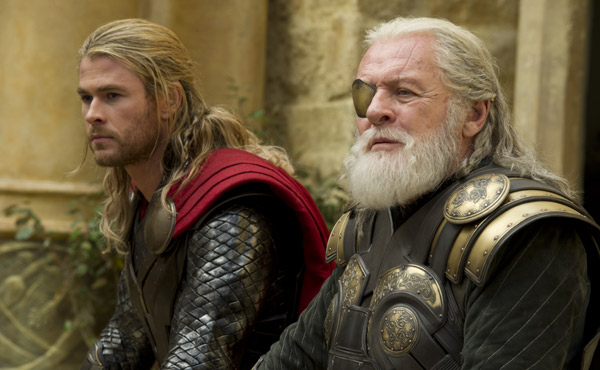 Chris Hemsworth as Thor and Anthony Hopkins as Odin in Thor: The Dark World