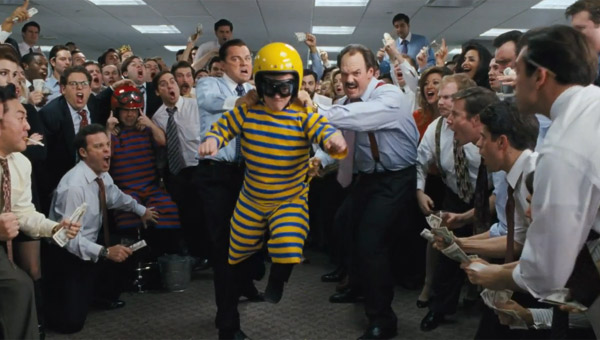 Leonardo DiCaprio as Jordan Belfort throwing a dwarf in The Wolf Of Wall Street