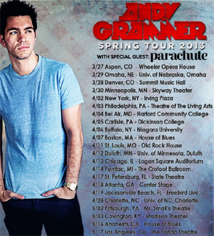 Andy Grammer Announces Spring 2013 Us Headlining Tour With Special Guest Parachute