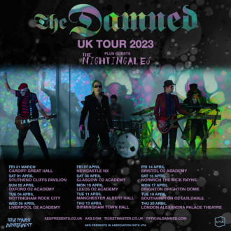 ></center></p><p>The Damned have announced a 2023 UK tour.</p><p>The rock band - who formed in 1976 and currently consists of vocalist Dave Vanian, guitarist Captain Sensible, bassist Paul Gray, keyboardist Monty Oxymoron and new drummer Will Glanville Taylor in place of original member Pinch - are to hit the stage again in support of a forthcoming album with special guests The Nightingales following the success of their original line up tour earlier this year and the release of film/album 'A Night Of A Thousand Vampires.'</p><p>In a tweet, the band said: 